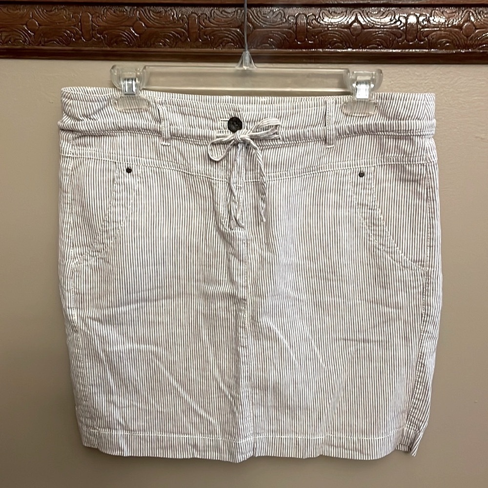 Dalia Collection modern fit mini skirt linen cotton blend striped draw string 6